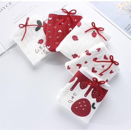 5 Pcs/lot Panties Women Cotton Underwear Cotton Sexy Lingeries Print Briefs Underpant Girls Cute Strawberry Panty Ladies New