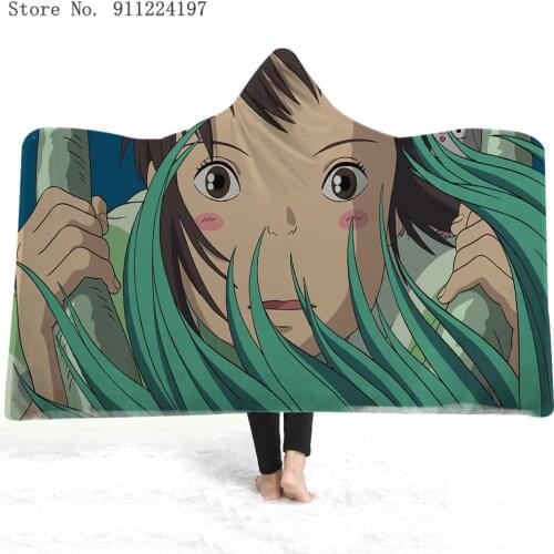 Spirited Away Print Hooded Blanket Hayao Mizuzaki Anime Wearable Hooded Blanket for Teenagers Plush Throw Blanket For Home