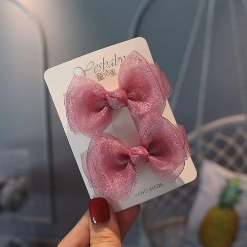 Korean Pair Gauze Princess Cute Fairy Girls Western Style Pair Hair Clip Children Pearl Bow Hairpin Fashion Hair Accessories