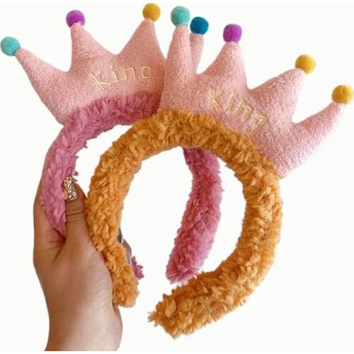 Birthday Party Headband Plush Face Wash Head Hoop Cute Sweet Crown Design Hair Band Suitable for Makeup
