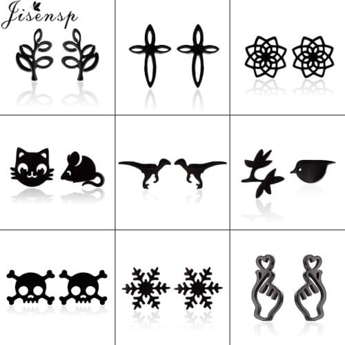 Jisensp Stainless Steel Heart Stud Earrings for Women Kids Minimalist Cat Mouse Flower Earings Jewelry Christmas Accessories Gif