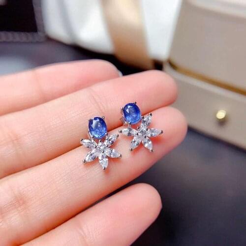 Natural Sapphire Superflash Earrings S925 Pure Silver Fine Fashion Charming Luxurious Jewelry For Women Free Shipping Meibapj FS