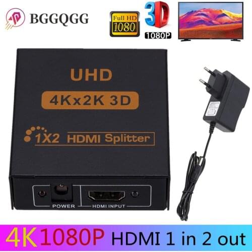 BGGQGG 4K HDMI Splitter Full HD 1080p 1 in 2 hdmi splitter Video HDMI Switch Switcher 1X2 Dual Display For HDTV DVD PS3/4 Xbox