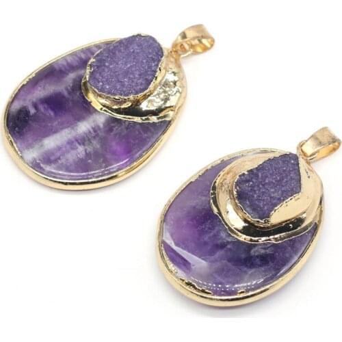 Light Yellow Gold Color Water Drop Amethysts Stone with Irregular Shape Cluster Pendant Fashion Jewelry