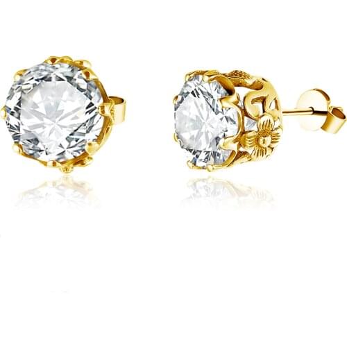 Szjinao 3 CT Round 3A Cubic Zirconia Flower Stud Earrings For Women 14K Gold Plated 100% Solid 925 Sterling Silver Fine Jewelry