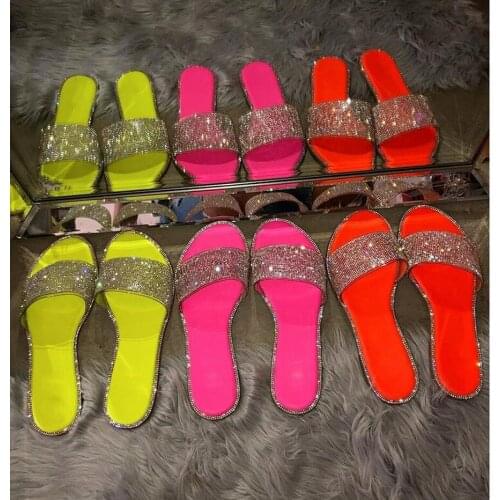YSHUNIJ Shoes 2021 Summer New Rhinestone Plus Size Flat Snake Slippers Women Shoes Sandals Shoes