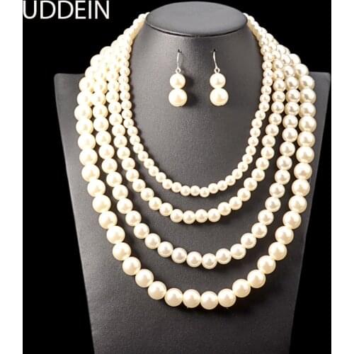 UDDEIN Nigerian Wedding Indian Jewelry Set Bridal Accessories Multi Simulated Pearl Necklace Women Vintage Statement chokers