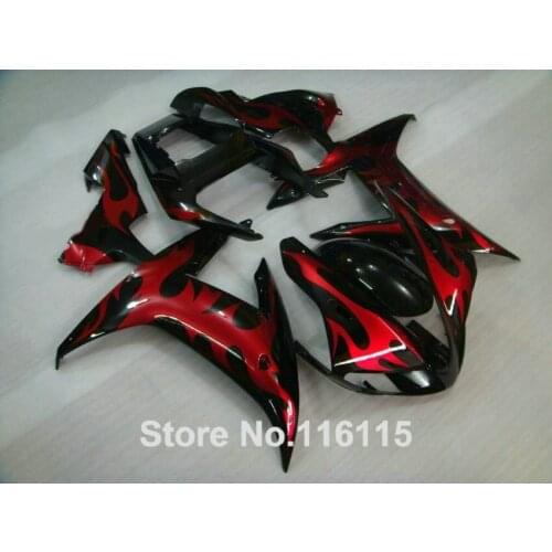 High quality ABS Fairing kit for YAMAHA R1 2002 2003 red flames in black fairings set Full injection molding YZF R1 02 03 YZ29