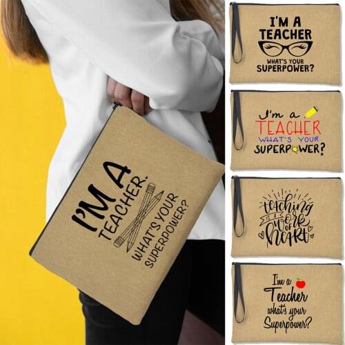 I'm A Teacher Whats Your Superpower Teacher Life Cosmetic Zipper Bags Casual Makeup Purse Clutch Jewelry Organizer Pencil Pouch