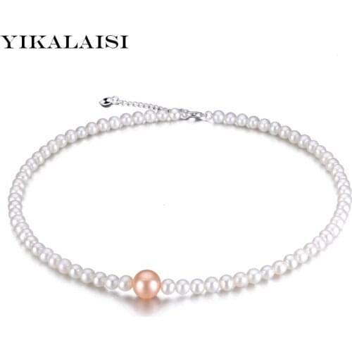 YIKALAISI 925 sterling silver jewelry 100% natural pearl choker necklace for women 6-7mm Nearround 8-9mm Round Pearl