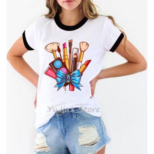 Watercolor makeup brush print funny tshirt women kawaii clothes 90s hipster tops tee shirt femme white vogue t shirt streetwear
