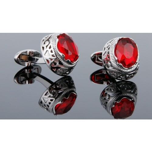 Red Semi-precious Stone Cufflinks Mens French Shirt Accessories Wedding Business Banquet Jewelry Gifts High-end Male Cuff Links