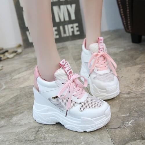 Rimocy breathable air mesh platform sneakers women 2019 summer fashion high heels wedges sandals woman casual shoes sandalias