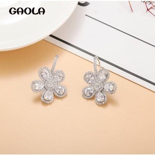 GAOLA Large Petals Hanging Earrings Plant Lady Dangle Earrings Womens Dangle Jewelry Zircon Inlaid Jewelry GLE9506