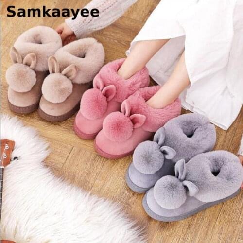 Size 36-41 Women Boots Winter Female Ankle Snow Botas Mujer Flat Rabbit Ears Fur Shoes Thick Bottom Plush Non-Slip Booties y22