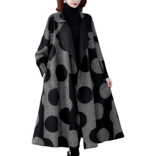 Women Long Trench Coat 2021 Spring Autumn Fashion Wave point Long Sleeve Windbreaker Female Outwear Casual Loose Ladies Outerwea