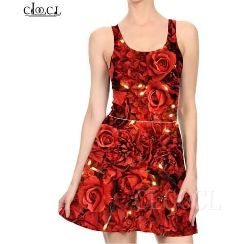 CLOOCL Womens Dress Rose Flower Printed Mini Dress Sexy Dress for Women Sleeveless Female Party Dresses Vestido Feminino