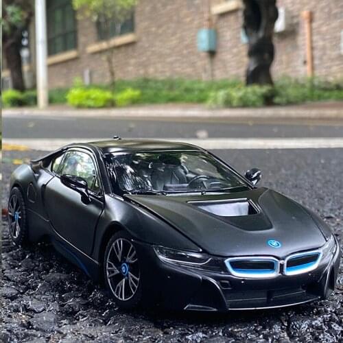 1:24 BMW I8 Black Car Alloy Car Model Simulation Car Decoration Collection Gift Toy Die Casting Model Boy Toy