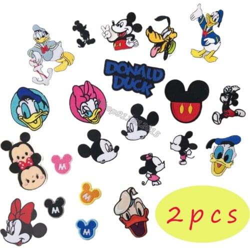 2pcs Mini Embroidery Patch Mickey Minnie Mouse Clothing Patches Cartoon DIY Apparel Sewing Fabric Hoodie Shirt Bag Decoration