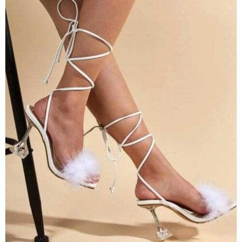 2021 Summer Fashion Comfortable Square Head Womens Sandals Lace-up Open Toe Womens Casual Sandals Mature Sexy Stiletto Heels