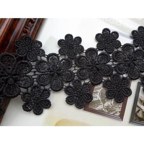 5 Yards Black Venise Lace Trim with Flower Petals Embroidery Bridal Lace Applique Sewing Trim