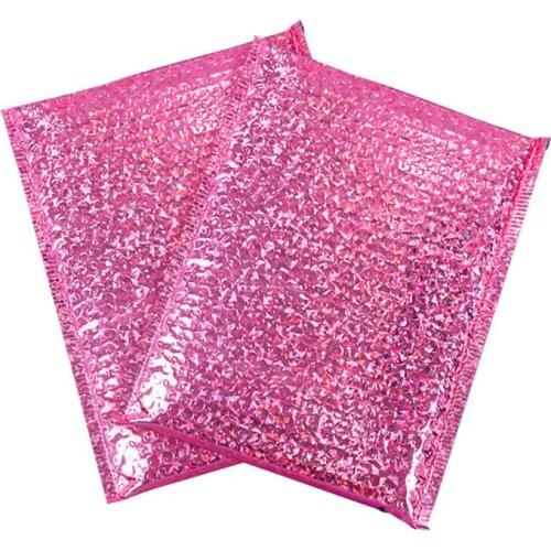 50pcs Holographic Metallic Poly Bubble Mailer Glamour Shades Foil Cushion Wedding bags Padded Shipping Packaging Envelopes Gifts