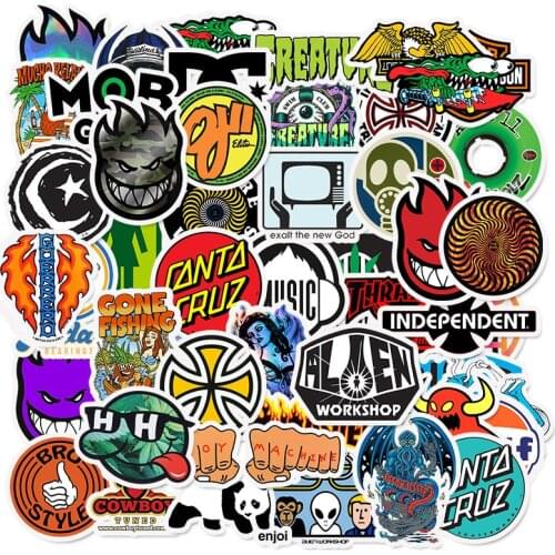 50 PCS Skateboard Fashion Brand Logo Waterproof Sticker For Luggage Car Guaitar Skateboard Phone Laptop Bicycle Stickers
