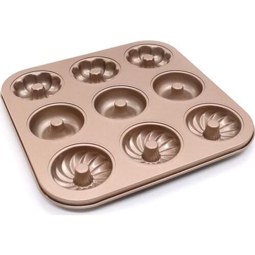60%HOTDonut Baking Pan Non-stick Heat-resistant Carbon Steel 9-cavity Reusable Cake Mold for Home