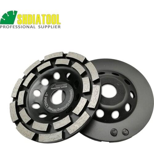 SHDIATOOL 2pcs 5 inch Diamond Double Row Grinding Cup Wheel 125MM Grinding disc bore 20mm/16mm