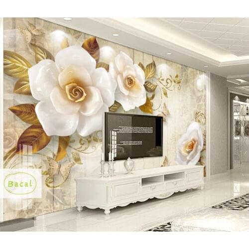 Bacal Mural Wallpaper For Living room Walls 3D Luxury Gold Jewelry Flower Background Wall Papers Home Decor papel de pared 5D