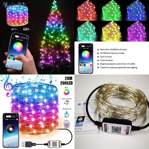 Bluetooth LED string Lights 20M RGB 5050 SMD Flexible Ribbon Waterproof RGB LED Light USB Control Christmas party home decor