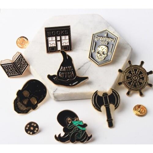 Black Punk style Dark series skeleton Denim Enamel pins SEE YOU IN HELL Cool Rock Badges Brooches Gifts for Friends Jewelry new5