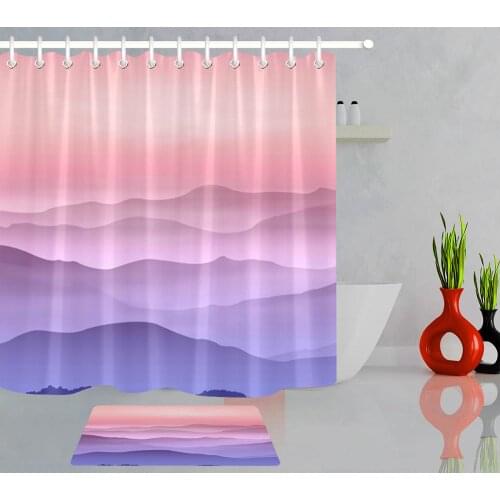 Colorful Foggy Mountain Landscape Bathroom Shower Curtain Anti-mildew Durable Washable Fabric Bath Curtain Waterproof With Hooks
