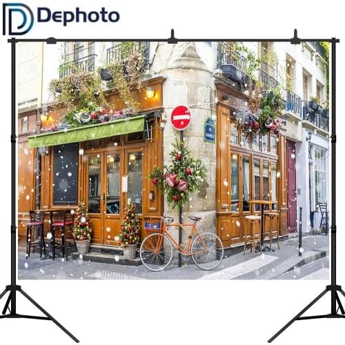 Dephoto Background for Photo Studio Christmas Street Corner Winter Snow Cafe Decoration Photography Backdrop Photobooth Prop