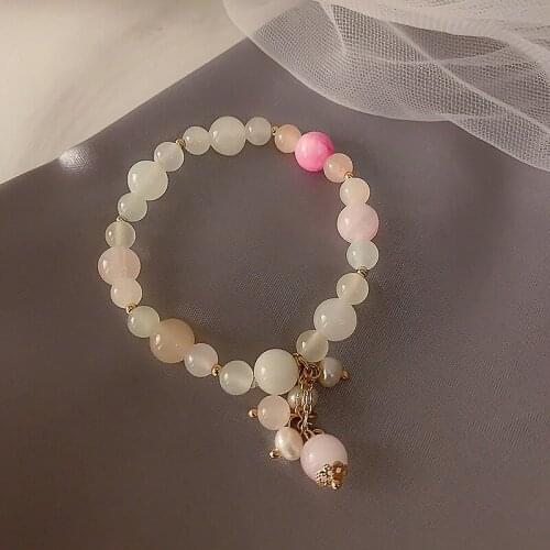 For Women Original Design Natural Crystal Elastic Bracelet Korea Strawberry Crystal Buddha Series Girl Bracelet