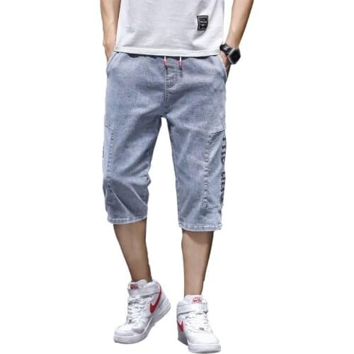 Casual Shorts Seven Summer Jeans Male Tide Elastic Waist Loose Harlan Beam Foot Popular Logo Ultrathin Model