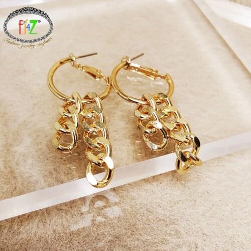 F.J4Z Fashion Punk Cuban Chain Tassel Earrings 2020 Hot Gold Color Alloy Hoop Earrings for Women Party Jewelry Dropship