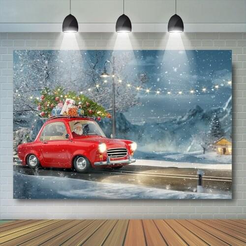 Snowy Red Car Photography Background Christmas Children Adult Photography Backdrop Props Snowflake Kids Photostudio Photocall
