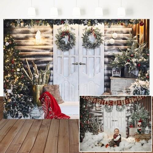 Christmas Photography Background X-mas Tree Christmas Decoration Doorway Kids Children Party Snow Backdrop Banner Studio