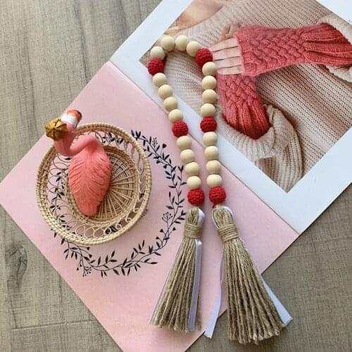 Natural Wood Bead Garland With Tassels Farmhouse Beads Twine Tassel String DIY Rustic Wedding Vase Ornament Country Home Decor