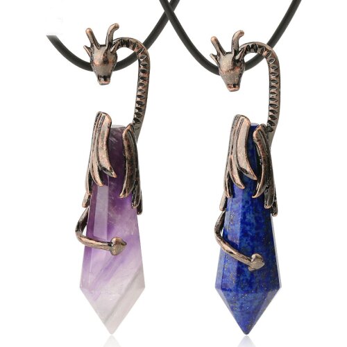 Classic Geometric Crystal Pendant Necklace with Dragon Design Rope Chain Jewelry for Men or Women
