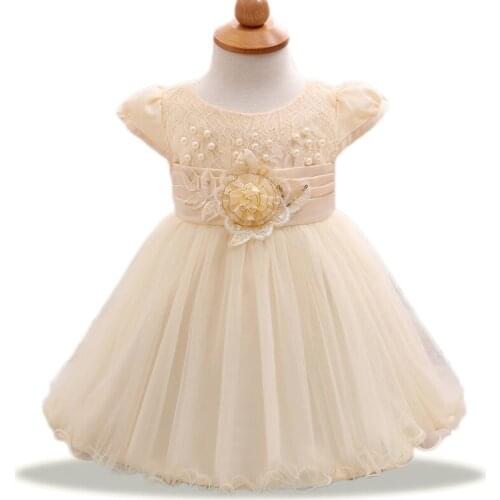Baby Girls flower Lace dresses Newborn Clothes Sequins cute princess dress champagne pearl vestidos pricesa recien nacido bebe