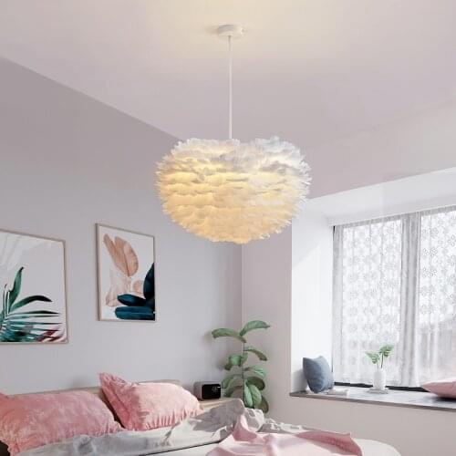 Feather lamp bedroom chandelier wedding room bedroom lamp warm and romantic Nordic ins girl childrens room lighting