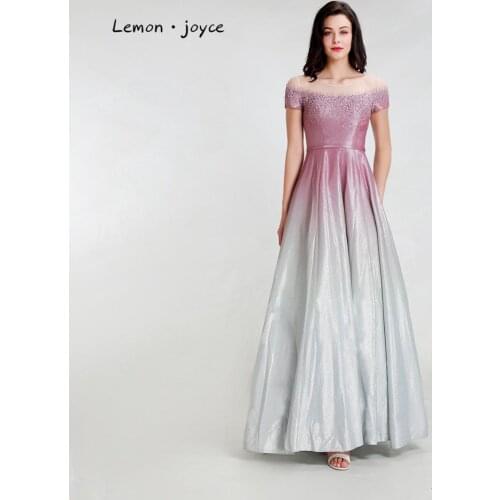 Lemon joyce Formal Evening Dresses 2020 Sexy Illusion Short Sleeves Beading A-line Dress Party Gowns Plus Size
