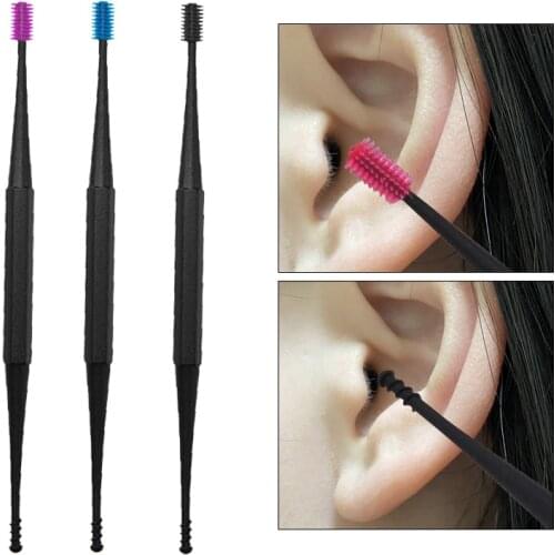 Soft Silicone Ear Pick Double-ended Earpick Ear Wax Curette Remover Ear Cleaner Spoon Spiral Design Ear Clean Tool Reusable