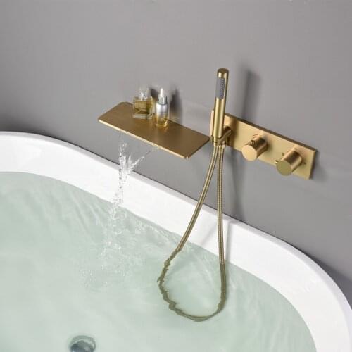 Bathtub Shower Faucet Set Brass Bathroom Hot & Cold Mixer Tap With Handheld Waterfall Constant Temperature Shower Wall Mounted