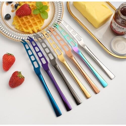 Stainless Steel Butter Knife, Cheese, Butter Knife, Two Teeth with Holes, Butter Bread Jam, Cheese Knife Cutlery Set