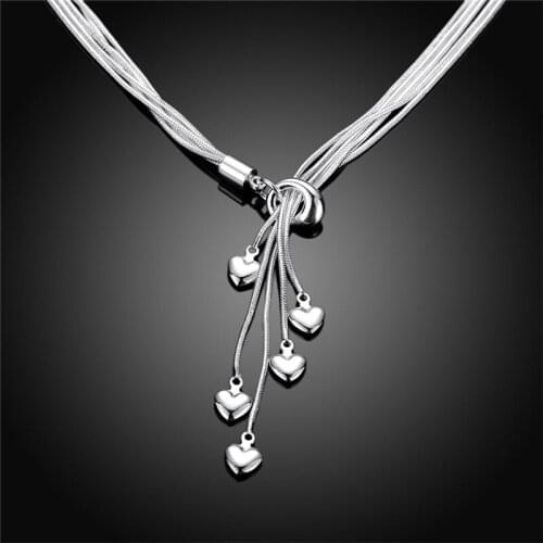 New Style 925 Silver Necklace Five Heart Snake Chain Female Charm Engagement Party Wedding Fashion Jewelry