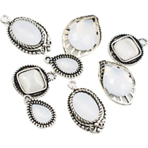 8 Piece Metal Crystal Pendant Charms with Ring Embellishment for DIY Hair Accessories Jewelry Making