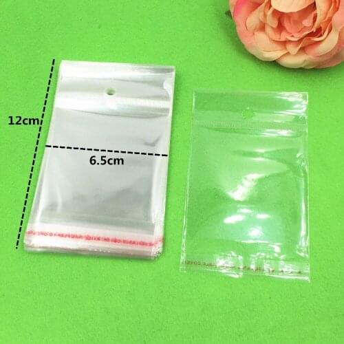1000pcs 12x6.5cm Clear Transparent OPP Bags with Hanging hole Packing Plastic Bag Self Adhesive Seal waterproof OPP Bags